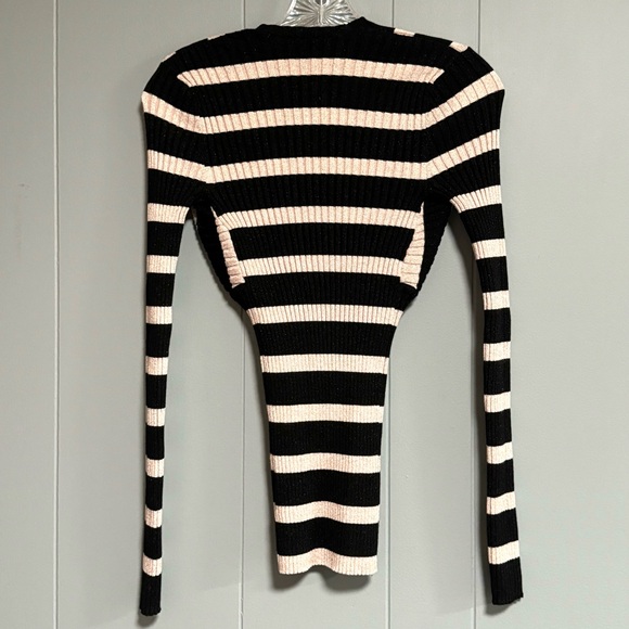 INC INTERNATIONAL CONCEPTS Ribbed Metallic Black Pink Stripe Sweater Size Small - Picture 2 of 6